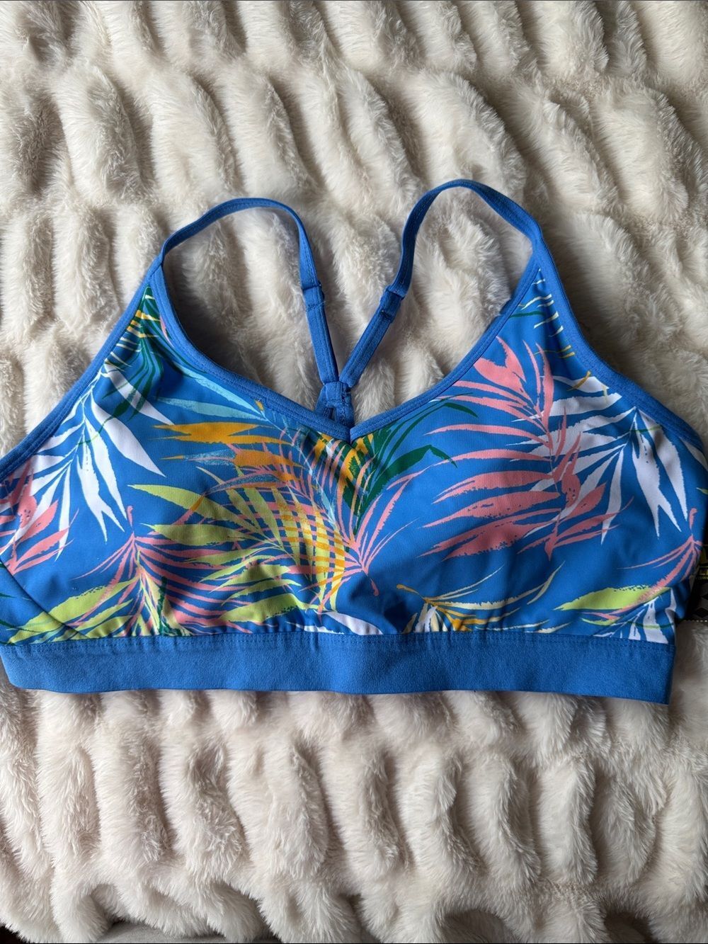 NWT Athletic Works Blue Tropical Print Sports Bra Size XL (16-18)